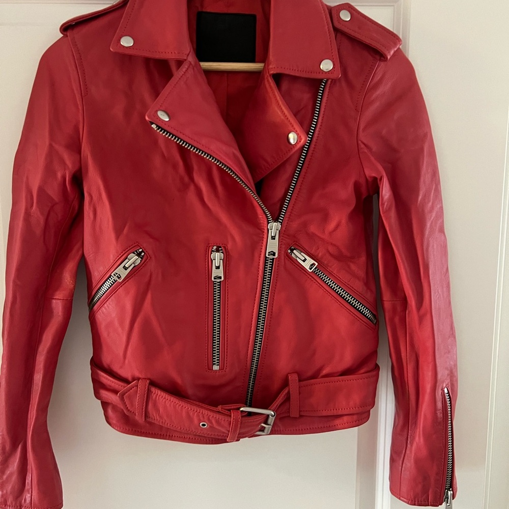 All Saints Fiery Red Leather Jacket